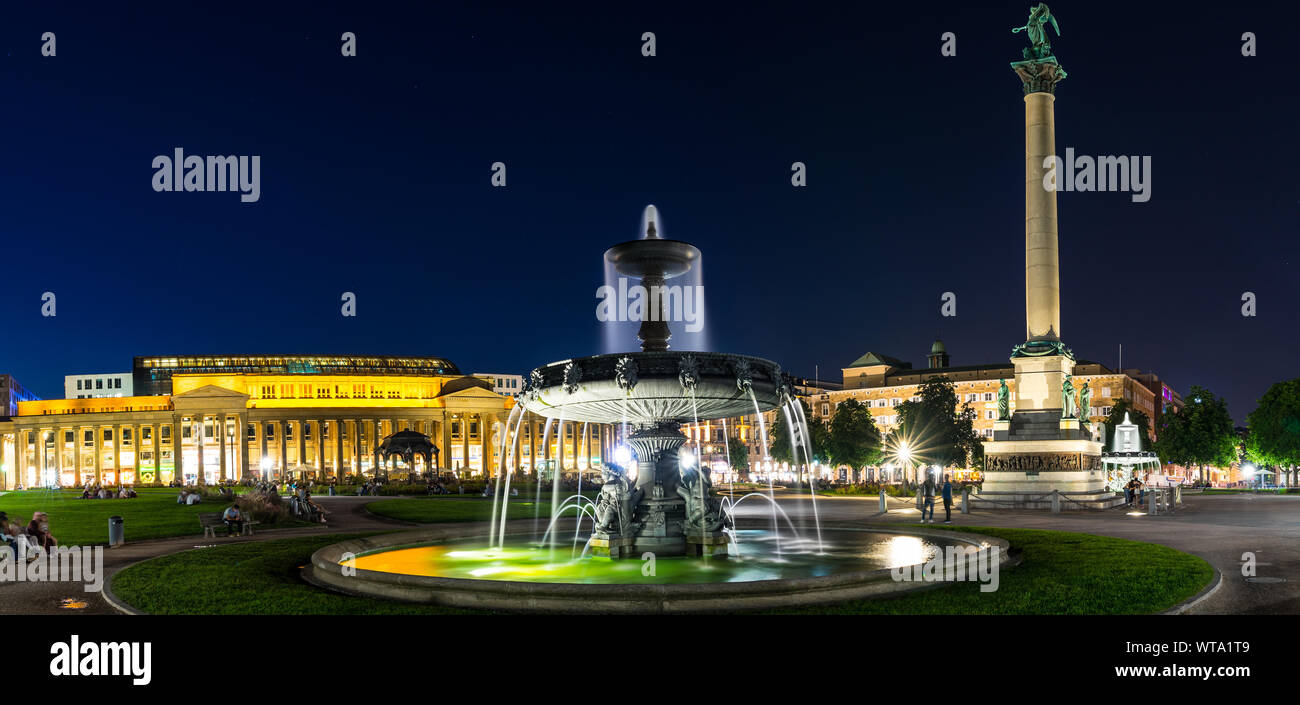 Stuttgart, Germany, August 25, 2019, XXL panorama of downtown palace ...