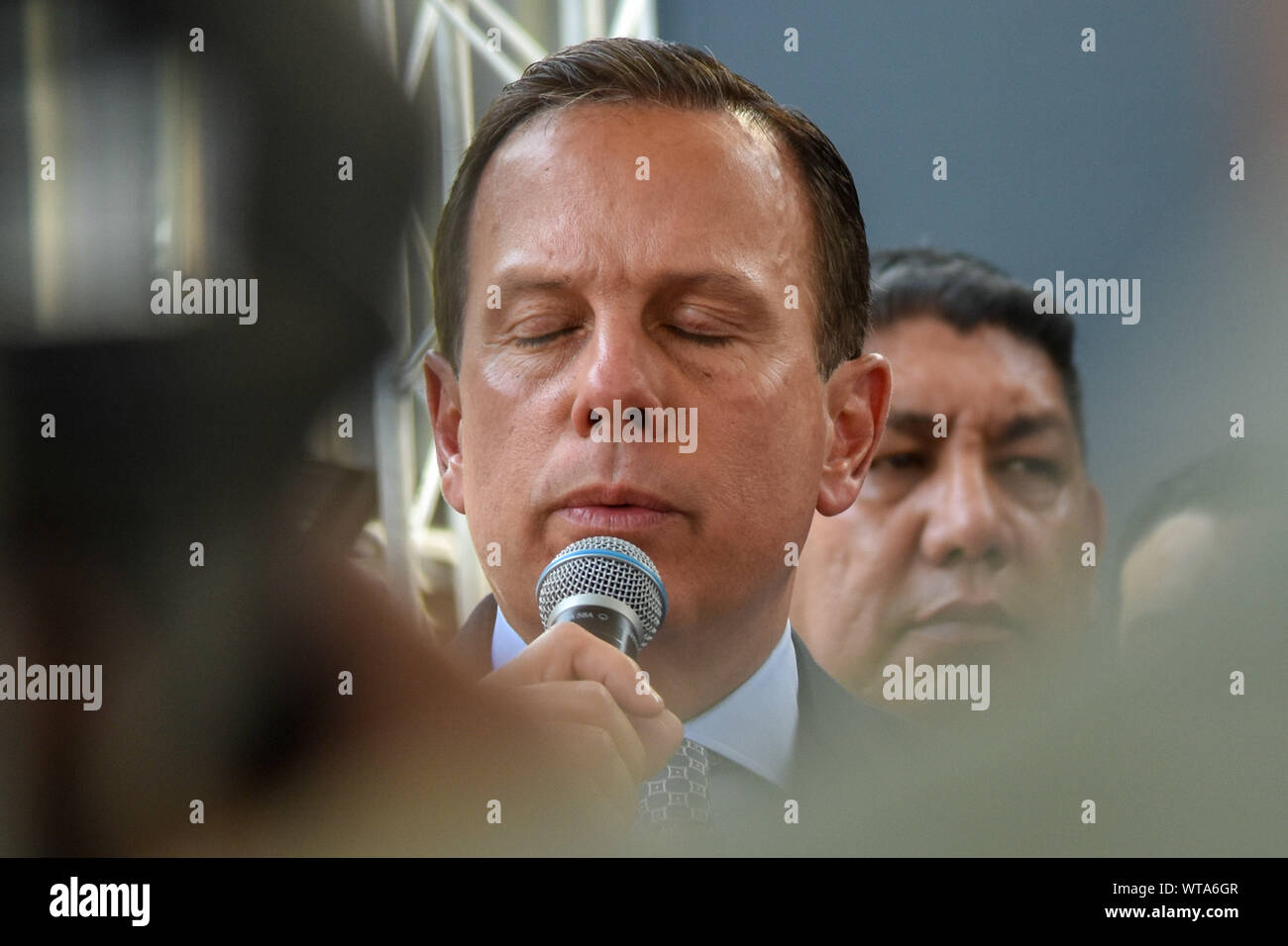 SÃO PAULO, SP - 11.09.2019: INAUGURAÇÃO DISTRITO POLICIAL NO BRÁS - João Doria, (PSDB) Governor of São Paulo, during the inauguration of the new facilities of the 8th Police District in Brás, according to the government, the reform and expansion will allow improvements in the working conditions of police and public service, this Wednesday (11 ). (Photo: Roberto Casimiro/Fotoarena) Stock Photo
