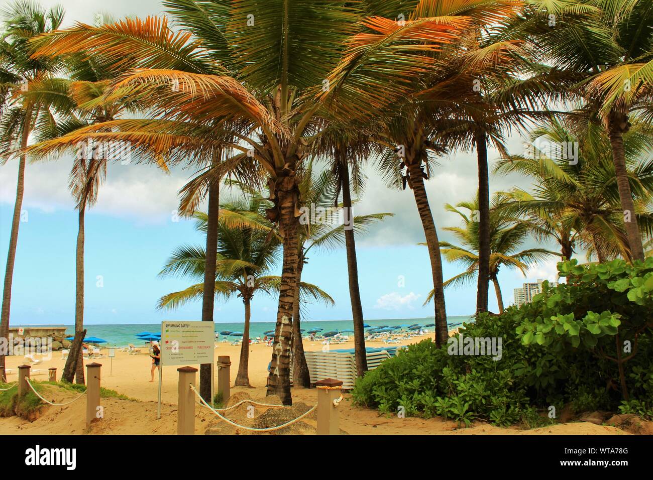Entrance to the Condado Playa Concha public beach, close to Ashford Avenue, on the northern coast of Puerto Rico. Stock Photo