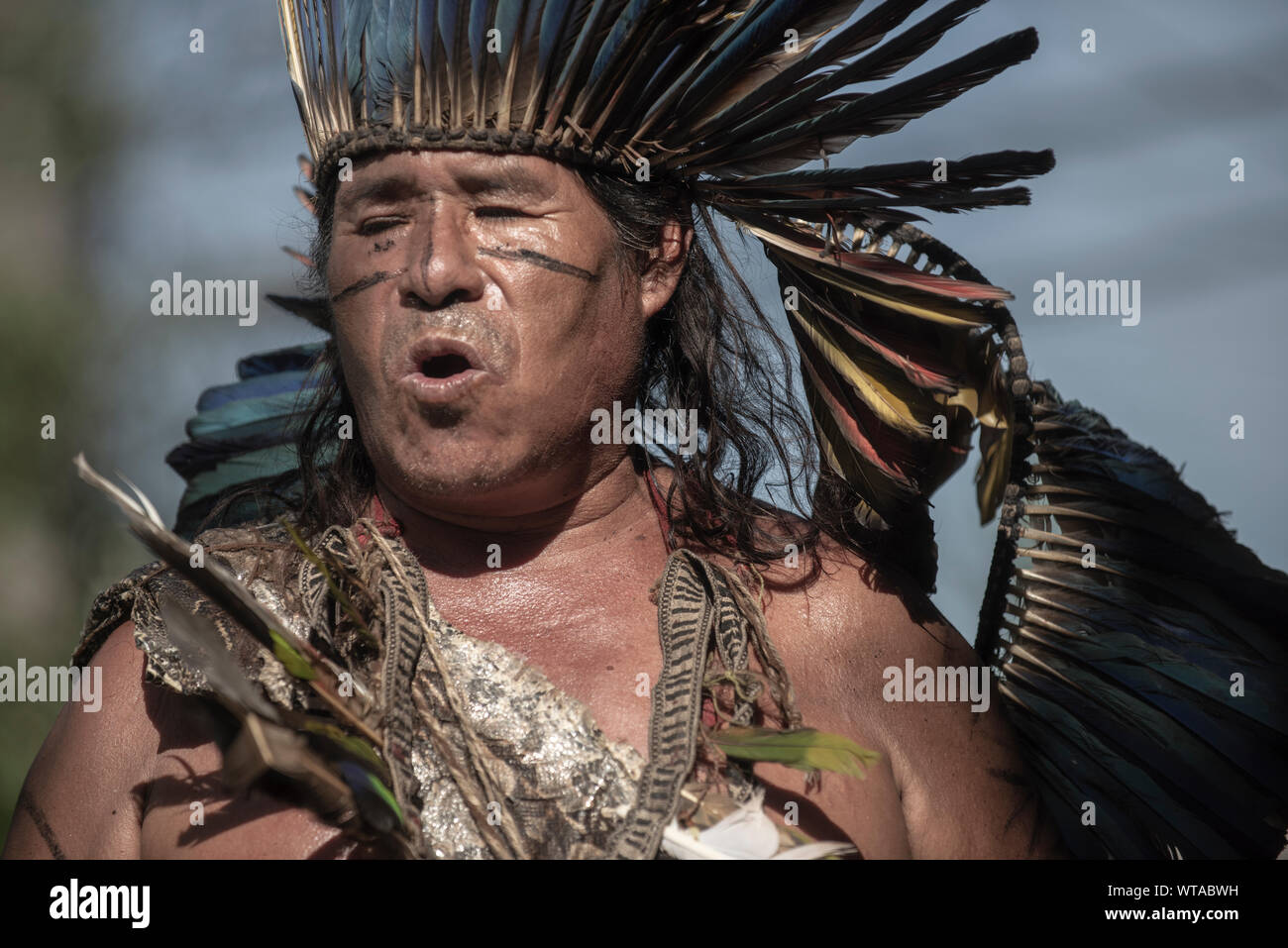 Brazilian urban Indian during ritual Stock Photo