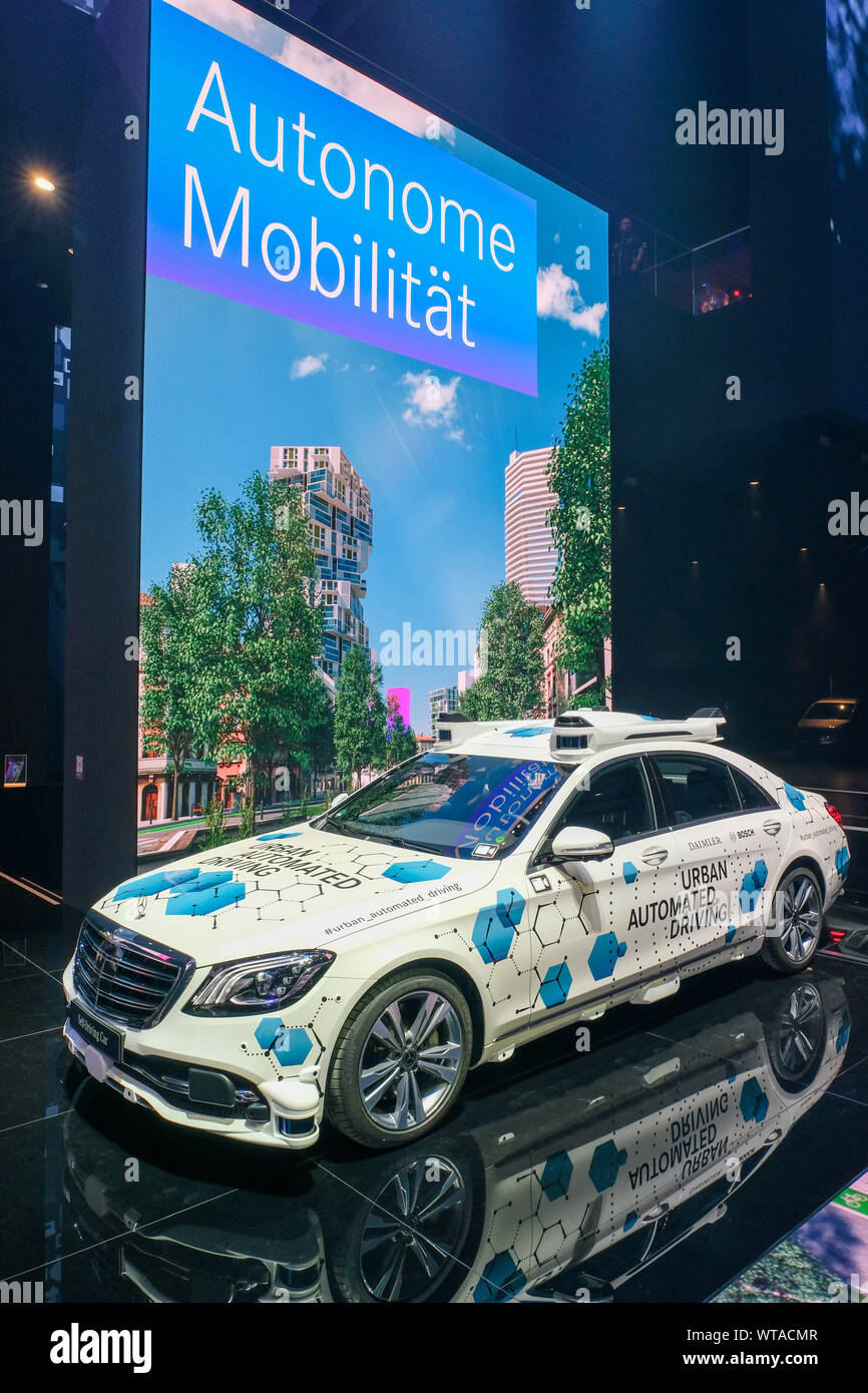 Mercedes Benz urban autonomous driving car at the IAA 2019 international automobile exhibition, Frankfurt am Main, Germany Stock Photo