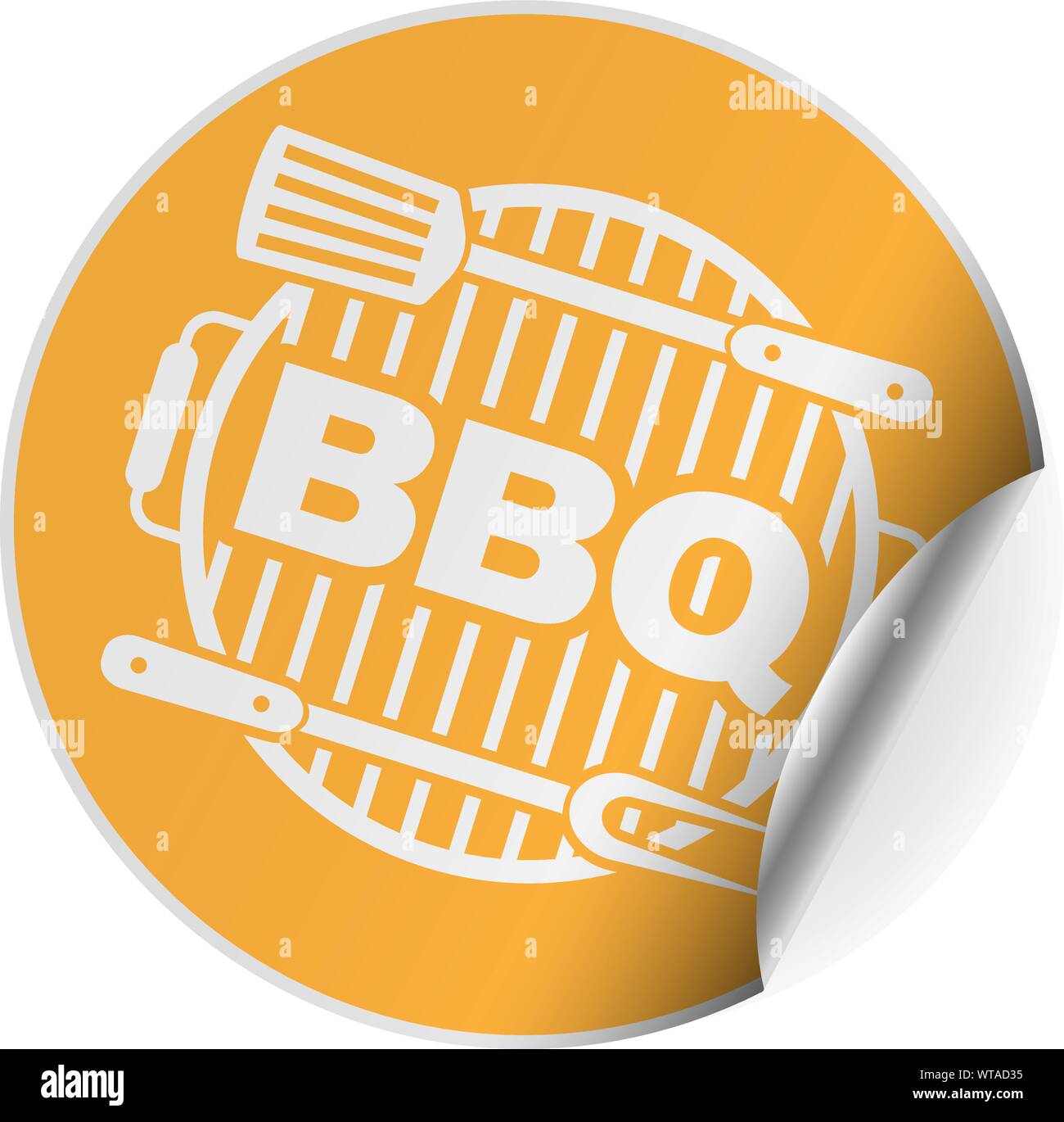 round barbeque BBQ sticker or badge one side curled up vector illustration Stock Vector