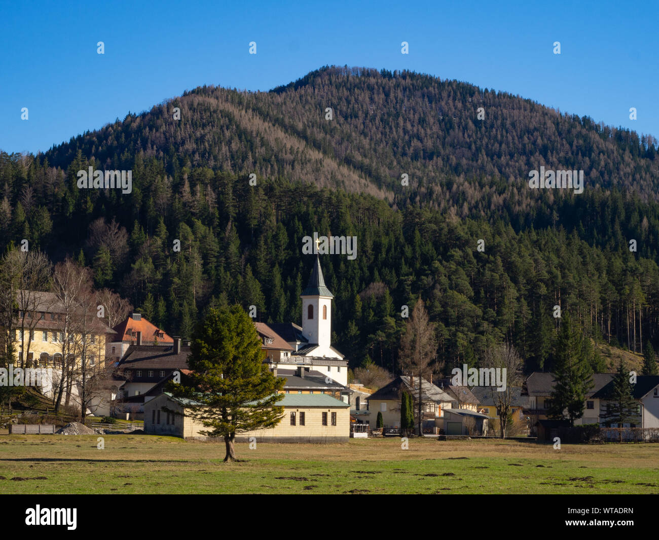 Landscape and the village Rohr im Gebirge Austria Stock Photo