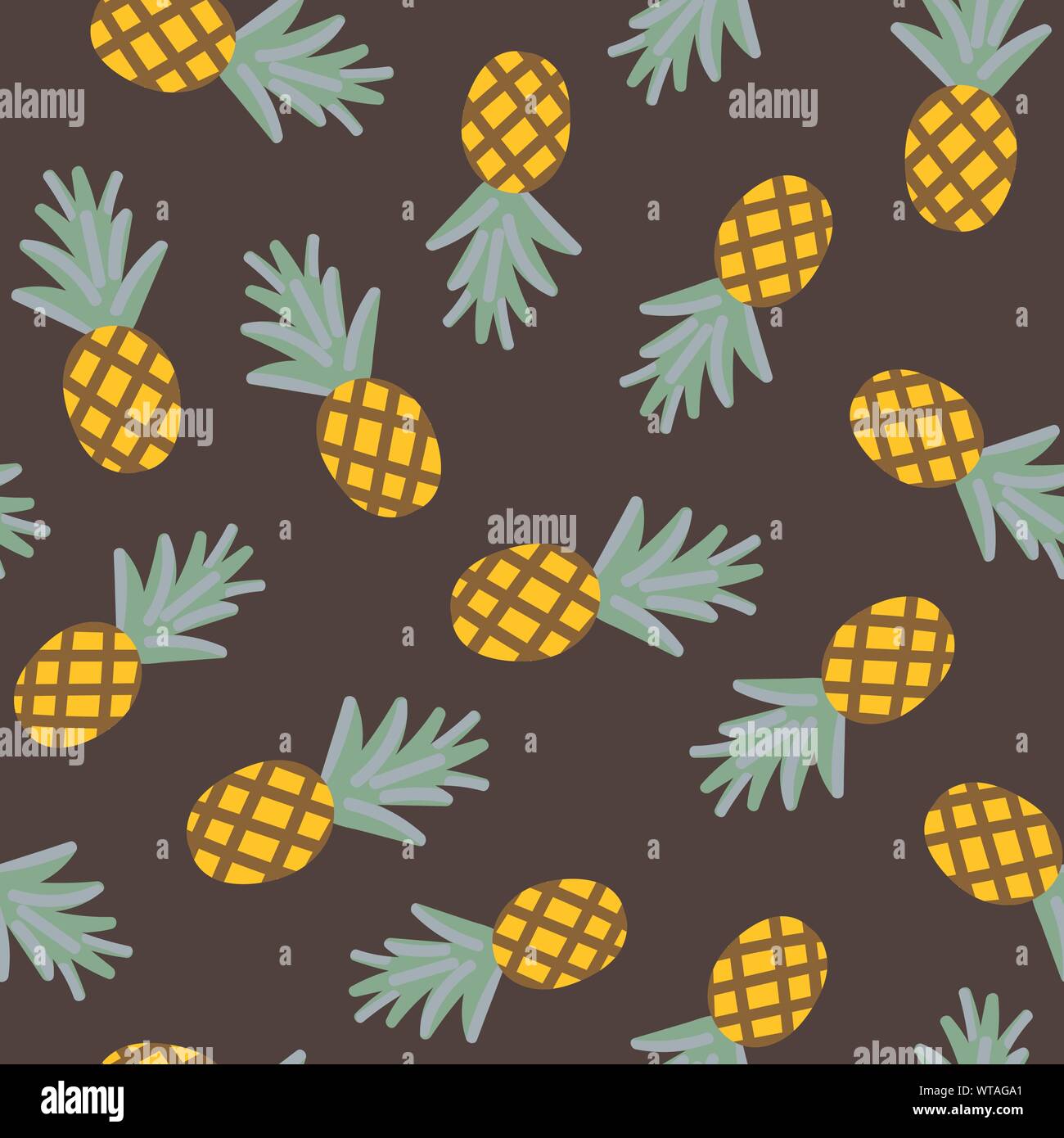 seamless vector pattern with scattered pineapples on a brown background Stock Vector