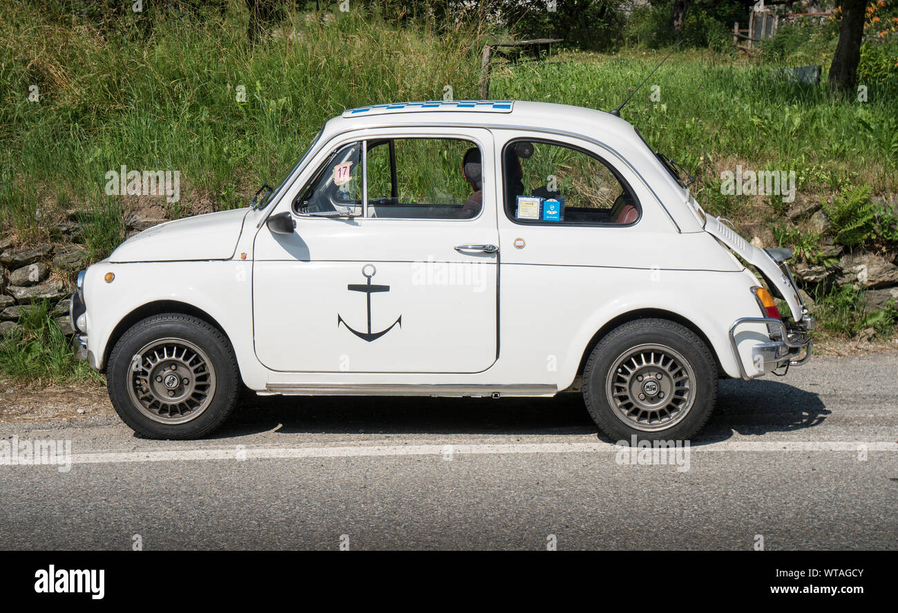 Classic car, a small vintage Fiat 500 during a meeting for historic cars Stock Photo