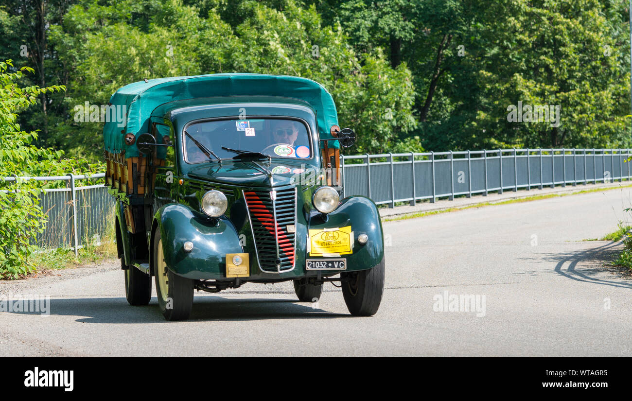 Classic car, a vintage small truck Fiat during a meeting for historic cars Stock Photo