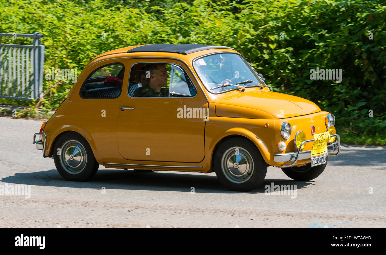 Classic car, a small vintage Fiat 500 during a meeting for historic cars Stock Photo