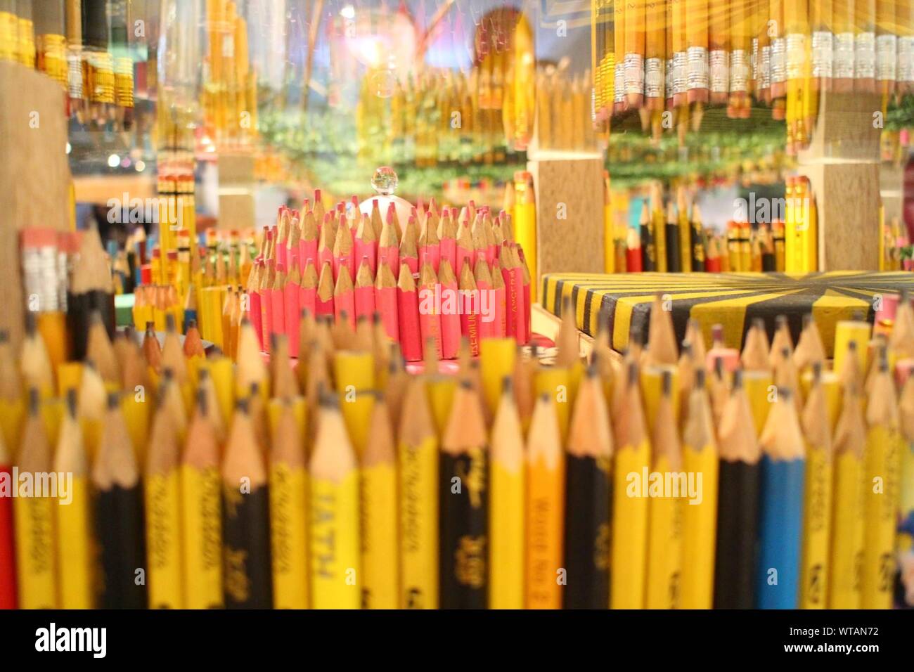 Creative Art Made With Pencils In Glass Box Stock Photo Alamy