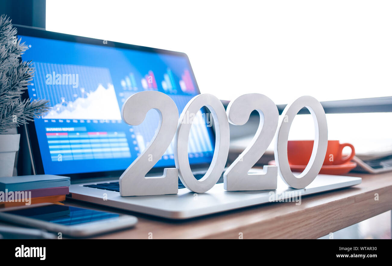 2020, smart goal concepts with mock up text number on computer laptop ...