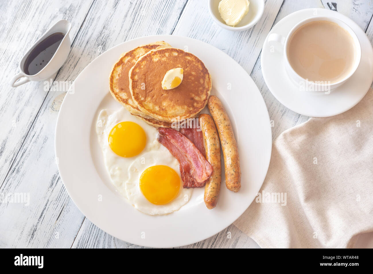 Portion of traditional American breakfast with a cup of coffee Stock Photo