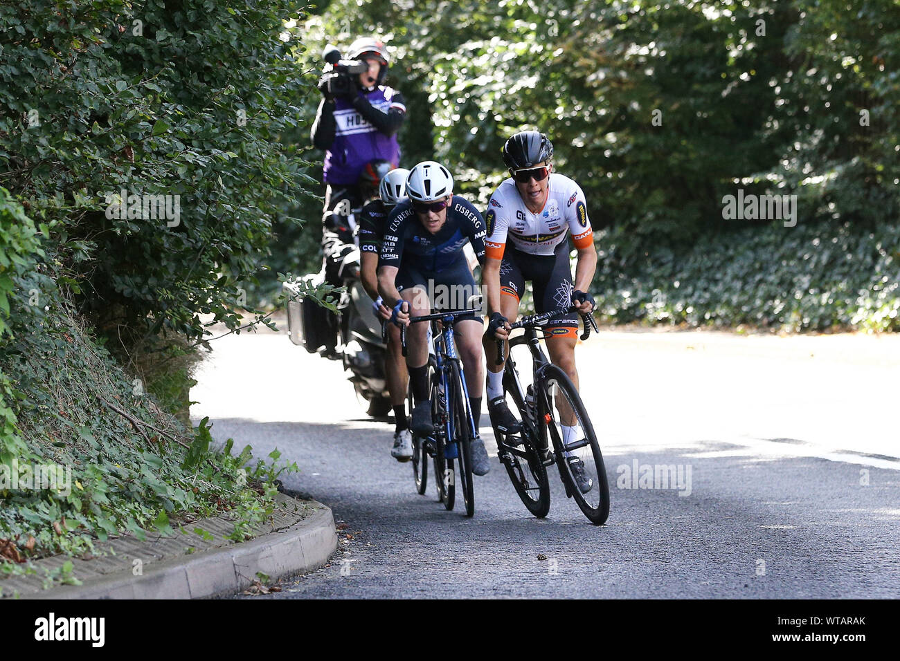 Birkenhead, UK. 11th Sep, 2019. The leaders riding up Flaybrick Hill (Upton Road) during the OVO Energy Tour of Britain 2019, stage5, Wirral Stage, Birkenhead to Birkenhead on Wednesday 11th September 2019. picture by Chris Stading/Andrew Orchard sports photography/Alamy Live News Credit: Andrew Orchard sports photography/Alamy Live News Stock Photo