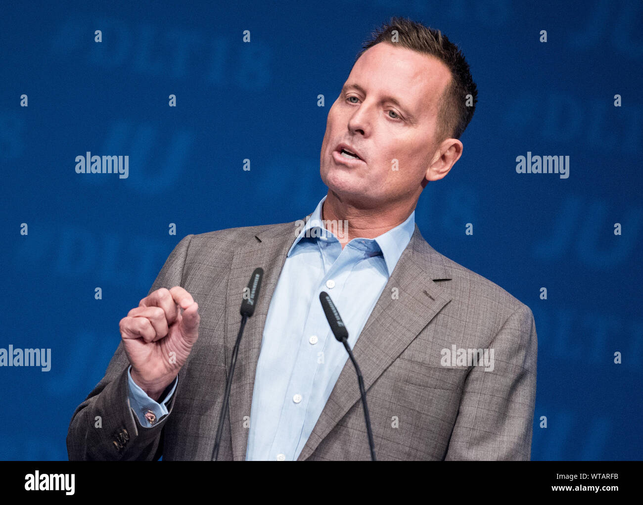 FILED - 05 October 2018, Schleswig-Holstein, Kiel: Richard Grenell, Ambassador of the USA to Germany, speaks during the Germany Day of the Young Union (JU). (to dpa "US media: Ambassador Grenell in the race as Bolton successor") Photo: Daniel Bockwoldt/dpa Stock Photo