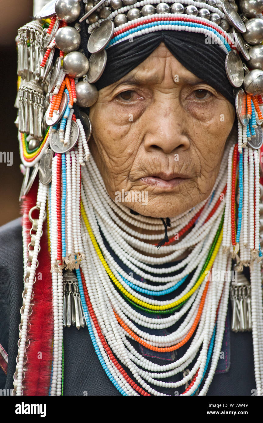 Akha tribe woman wearing traditional clothes Stock Photo
