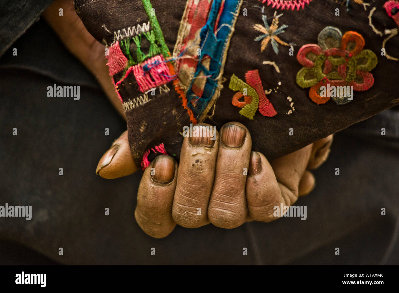 Hmong tribal woman's with dirty nails Stock Photo