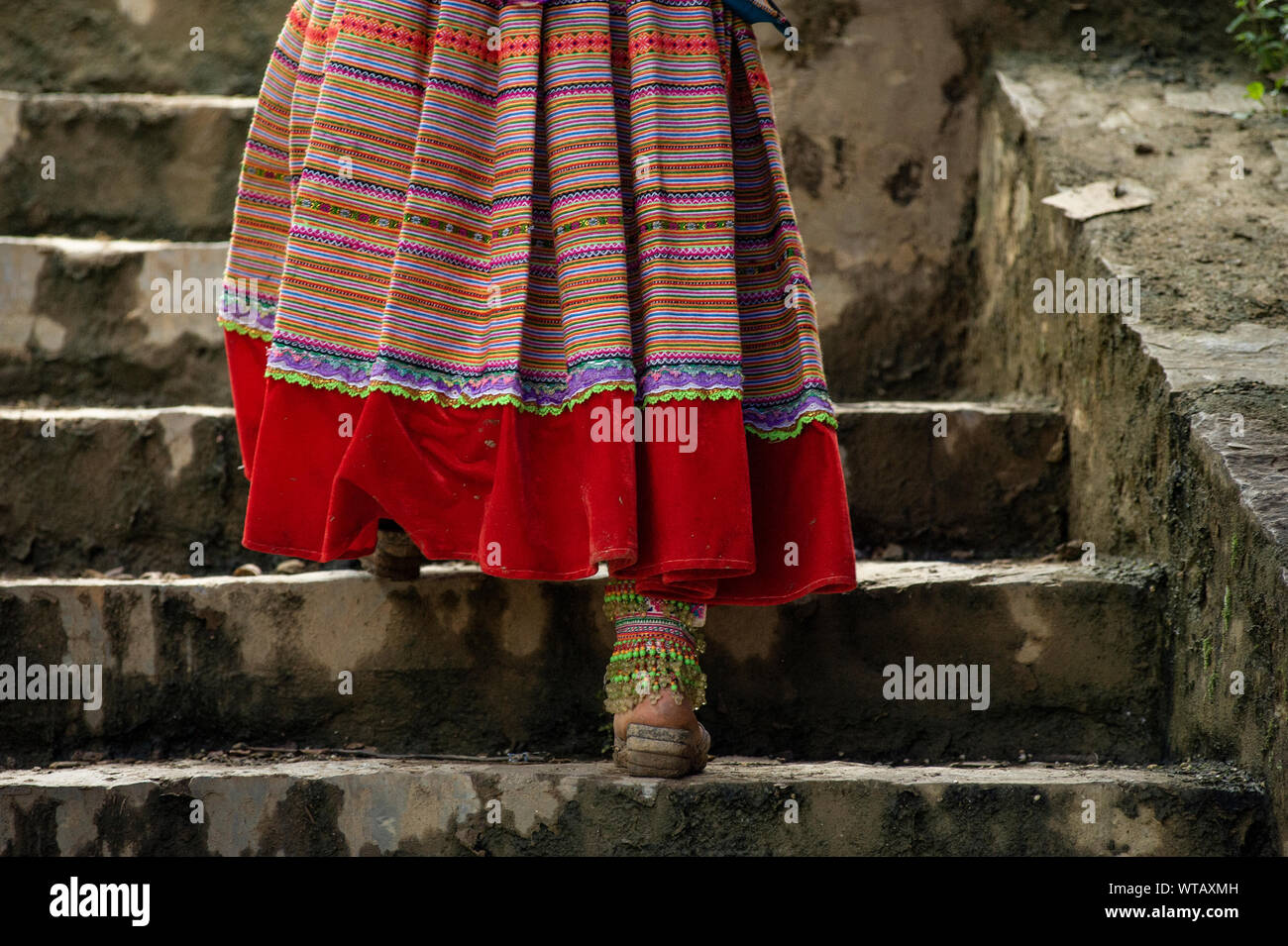 Woman wearing traditional clothing at Bac Ha market Stock Photo
