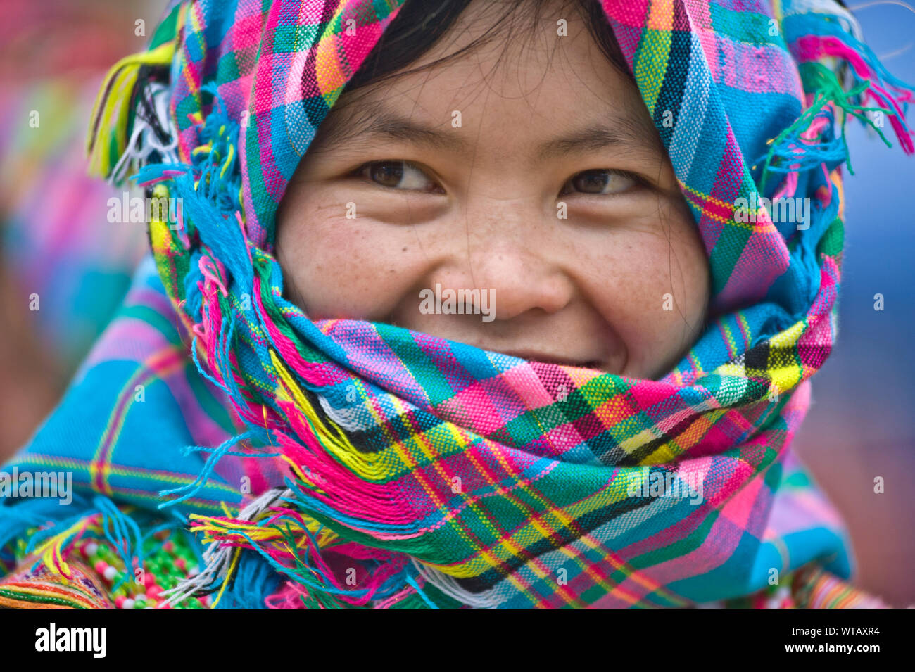 Native Hmong young girl wearing colorful clothes Stock Photo