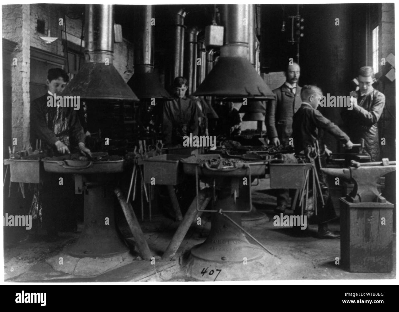 Metal shop (blacksmithing) class in a Washington, D.C., high school