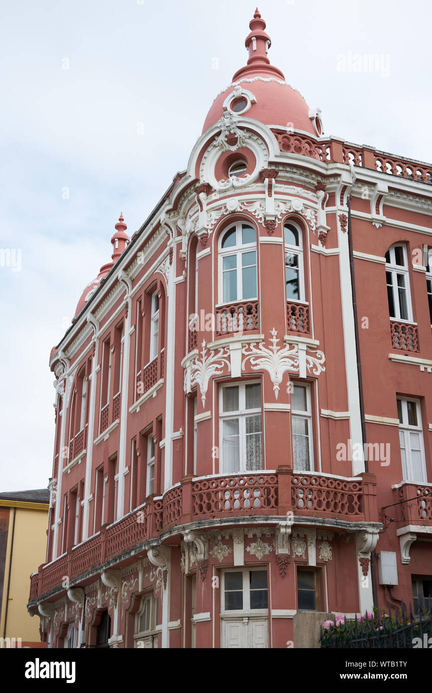 Eclectic building in the center of Ribadeo, Spain Stock Photo