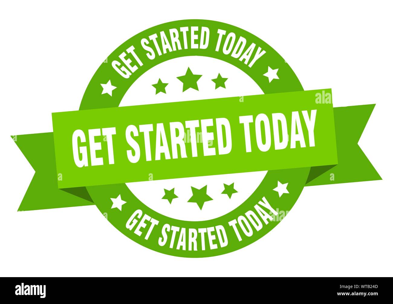 get started today ribbon. get started today round green sign. get started today Stock Vector