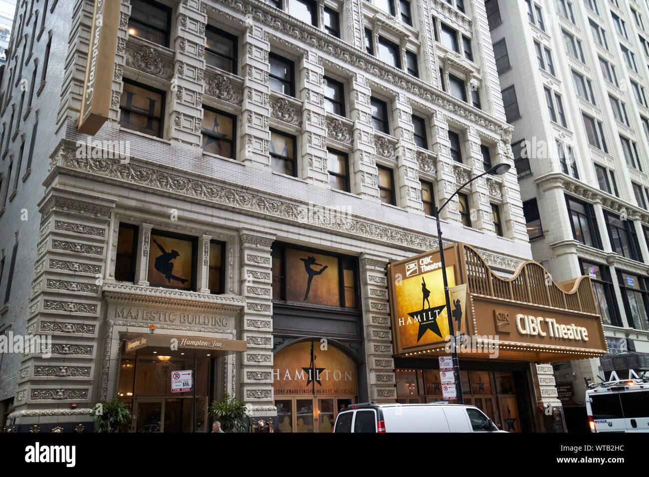 majestic building with CIBC theatre previously the majestic theatre, sam shubert lasalle bank bank of america and privatebank theatre Chicago Illinois Stock Photo