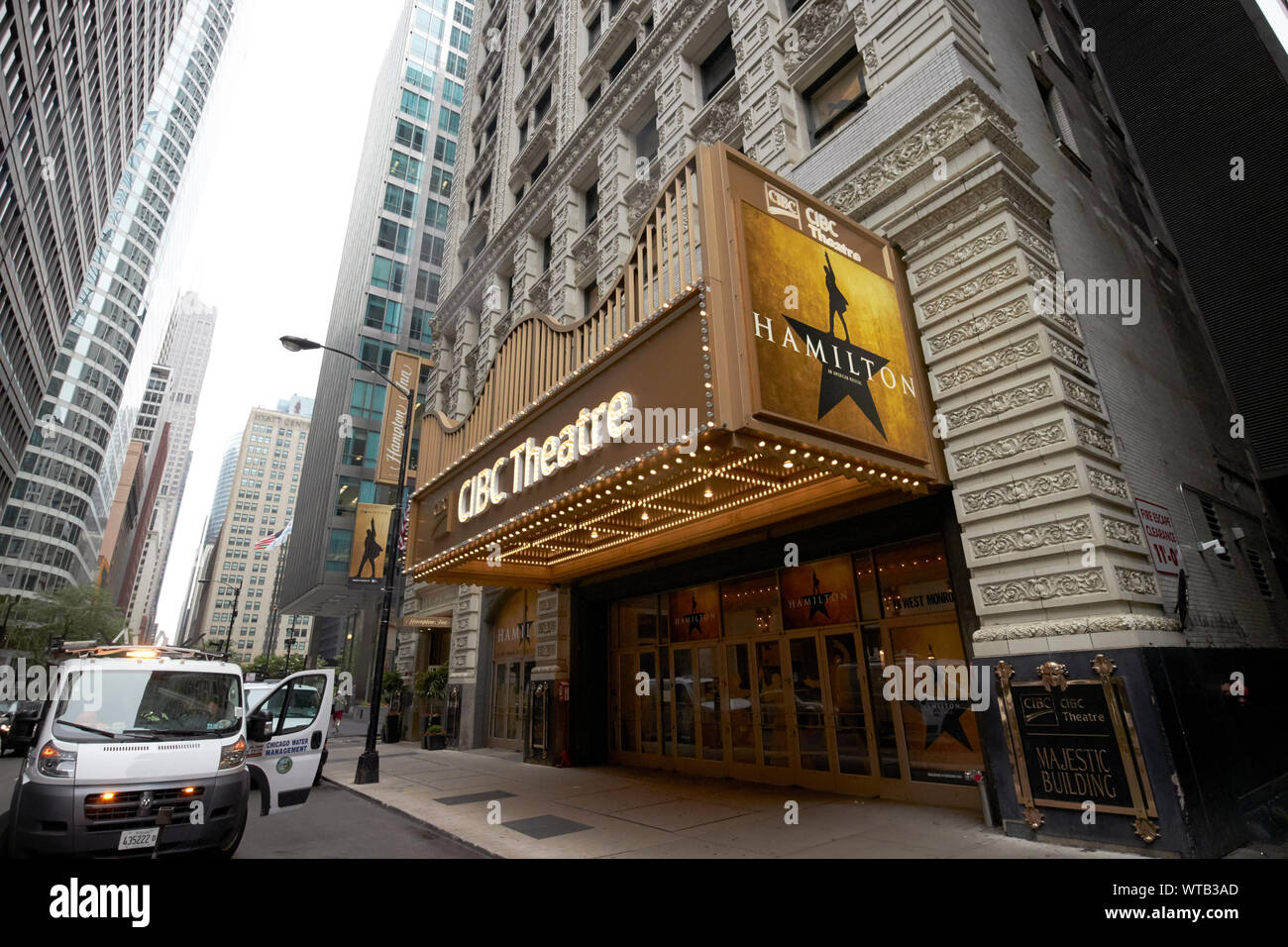 majestic building with CIBC theatre previously the majestic theatre, sam shubert lasalle bank bank of america and privatebank theatre Chicago Illinois Stock Photo