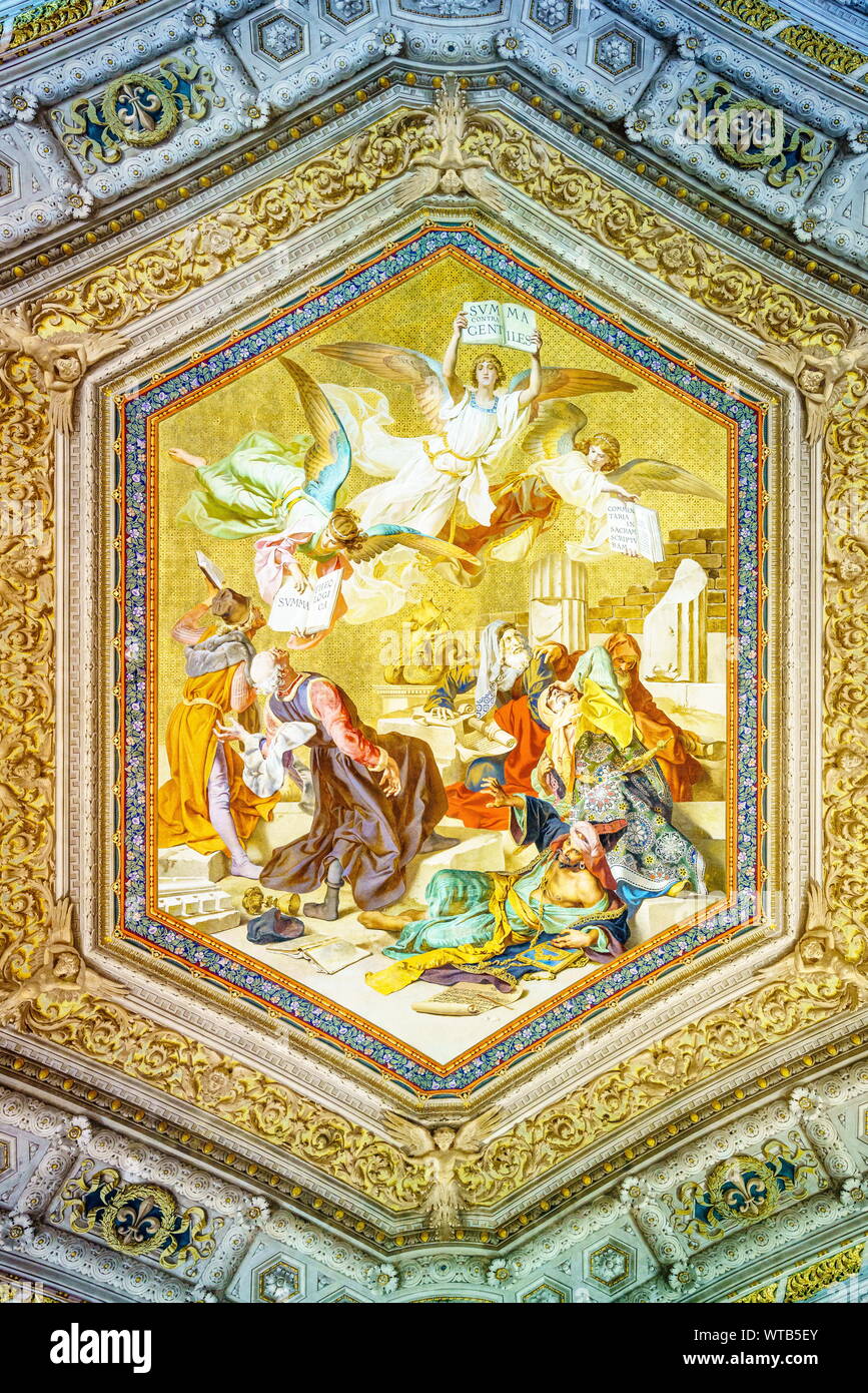 Vatican, Rome, Italy, October 19, 2018: Ceiling paintings in the Gallery of Maps, at the Vatican Museum, Rome, Italy Stock Photo