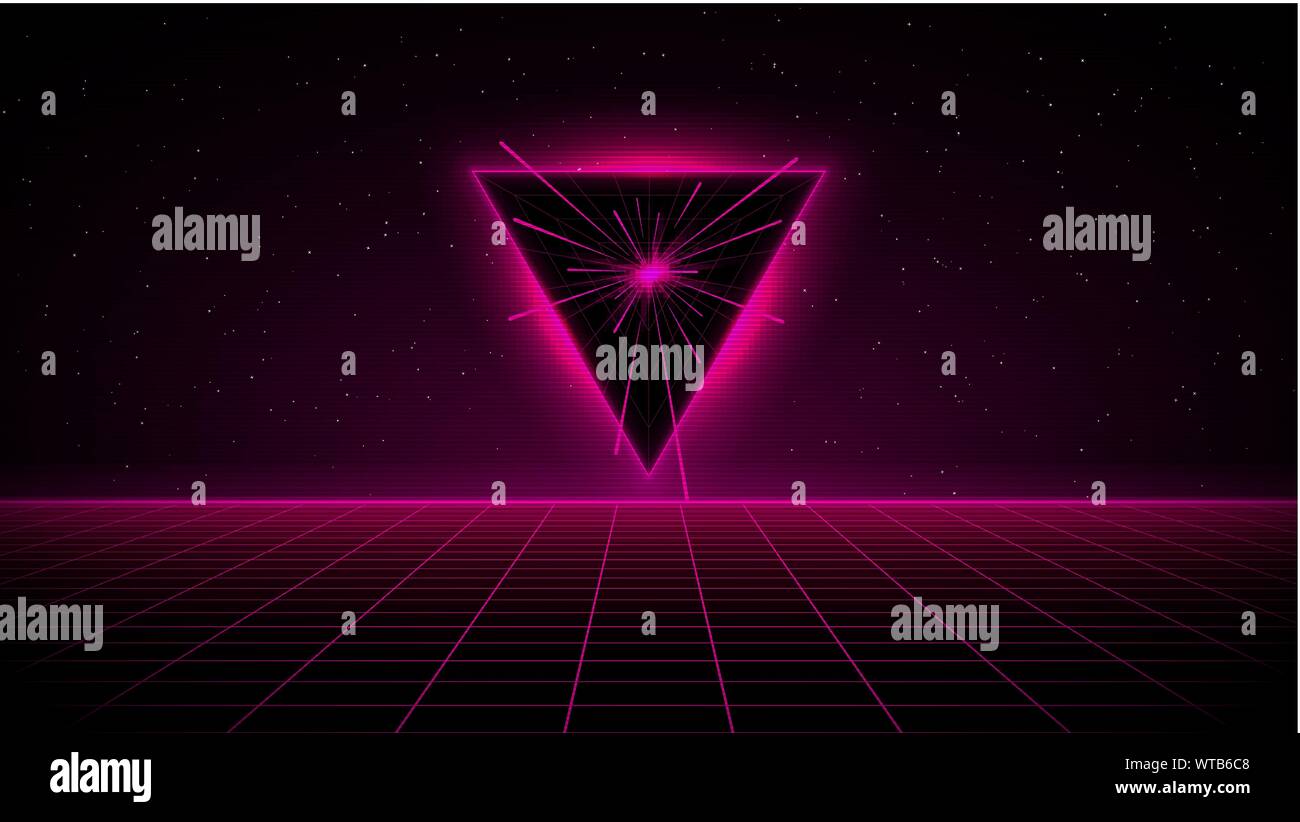 Retrowave synthwave vaporwave pink cyber laser grid with blue glowing ...