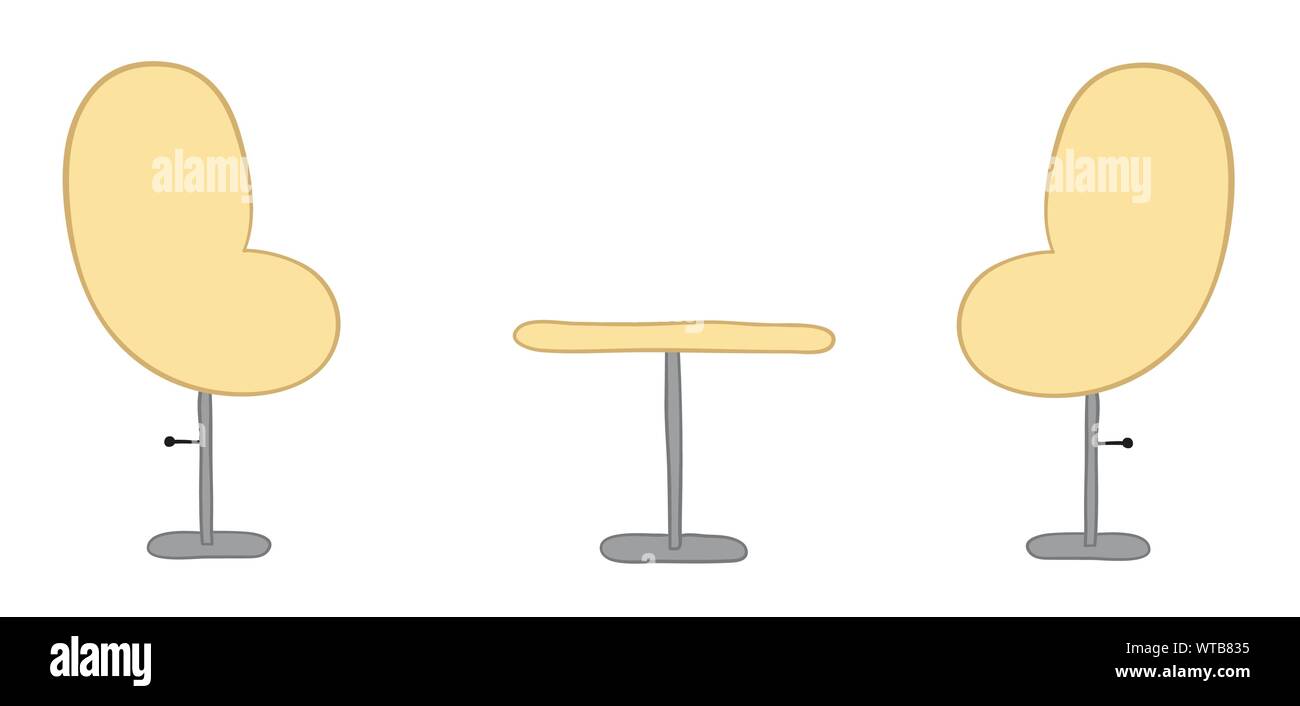 Vector illustration office, chairs and coffee table. Hand drawn