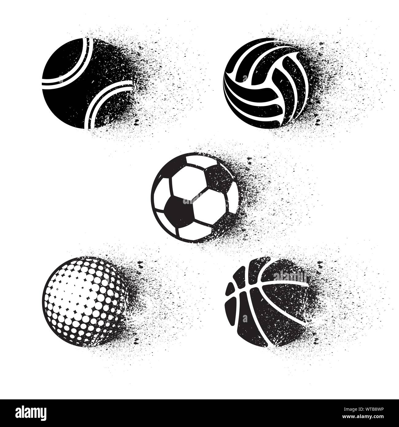 Set of different black sport balls isolated on white background Stock ...