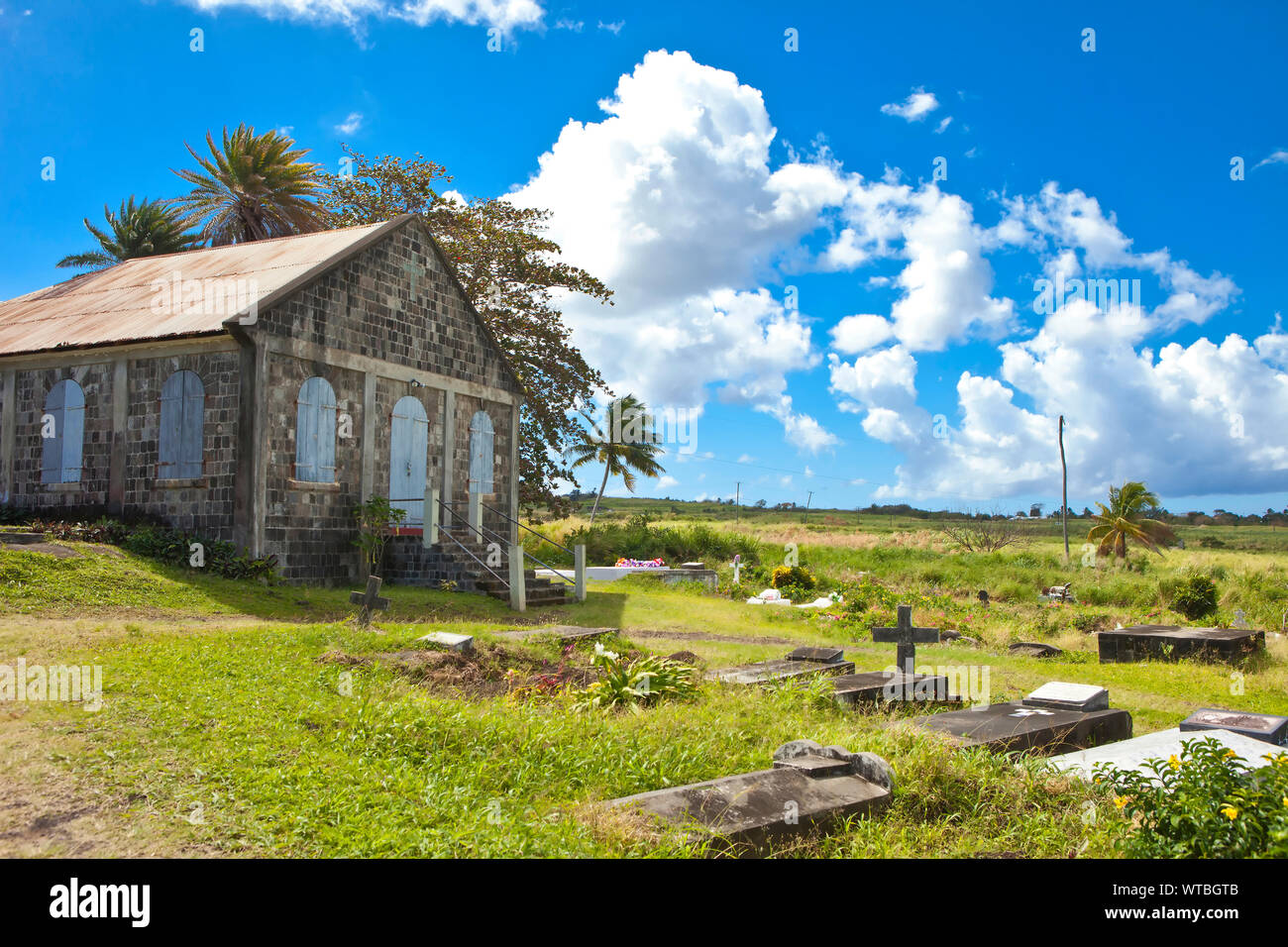 traditional church and graveyard on st kitts, caribbean Stock Photo