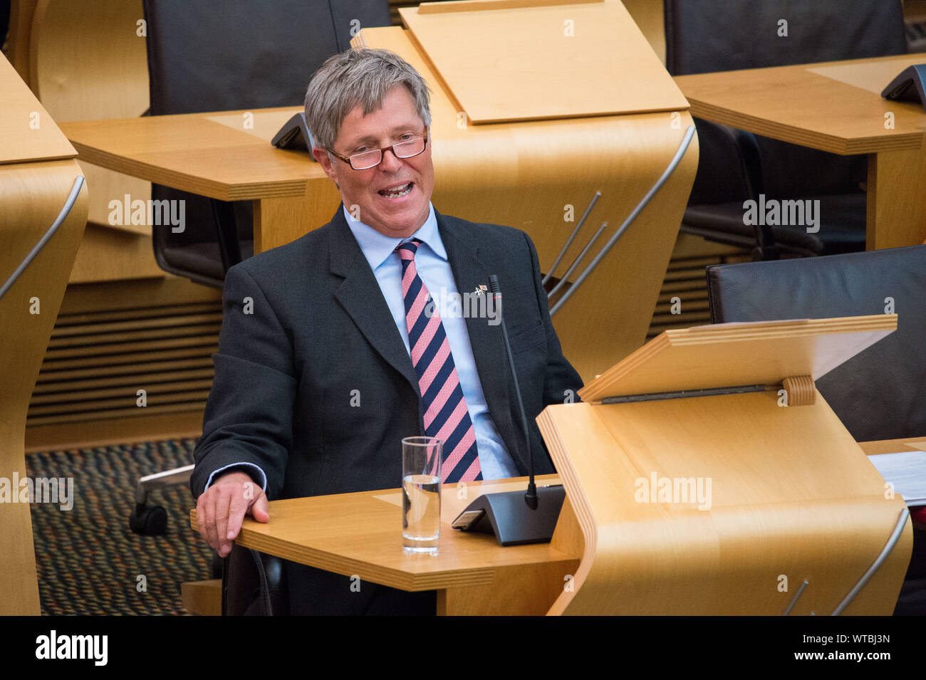 Edinburgh, UK. 5 September 2019. Pictured: Edward Mountain MSP - Shadow Cabinet Secretary for Rural Affairs and the Islands. Scottish Government Debate: Avoiding A No Deal Exit From The EU.  That the Parliament agrees that the UK should in no circumstances leave the EU on a no-deal basis, and condemns the Prime Minister’s suspension of the UK Parliament from as early as 9 September until 14 October 2019. The result of the division is: For 87, Against 28, Abstentions 0. Colin Fisher/CDFIMAGES.COM Stock Photo