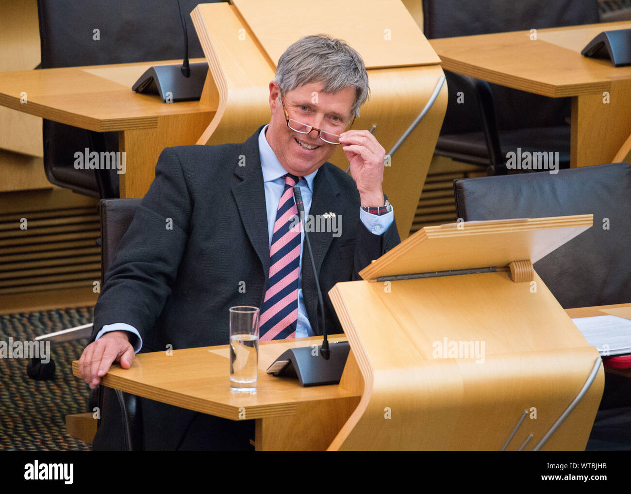 Edinburgh, UK. 5 September 2019. Pictured: Edward Mountain MSP - Shadow Cabinet Secretary for Rural Affairs and the Islands. Scottish Government Debate: Avoiding A No Deal Exit From The EU.  That the Parliament agrees that the UK should in no circumstances leave the EU on a no-deal basis, and condemns the Prime Minister’s suspension of the UK Parliament from as early as 9 September until 14 October 2019. The result of the division is: For 87, Against 28, Abstentions 0. Colin Fisher/CDFIMAGES.COM Stock Photo