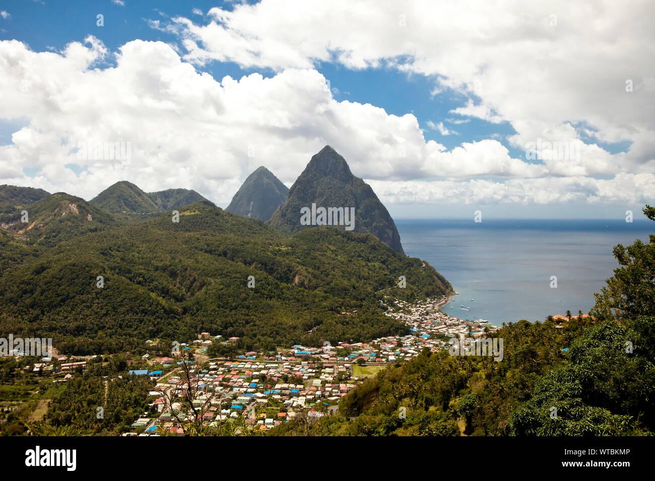 overhead view of soufriere and pitons, st lucia, caribbean Stock Photo