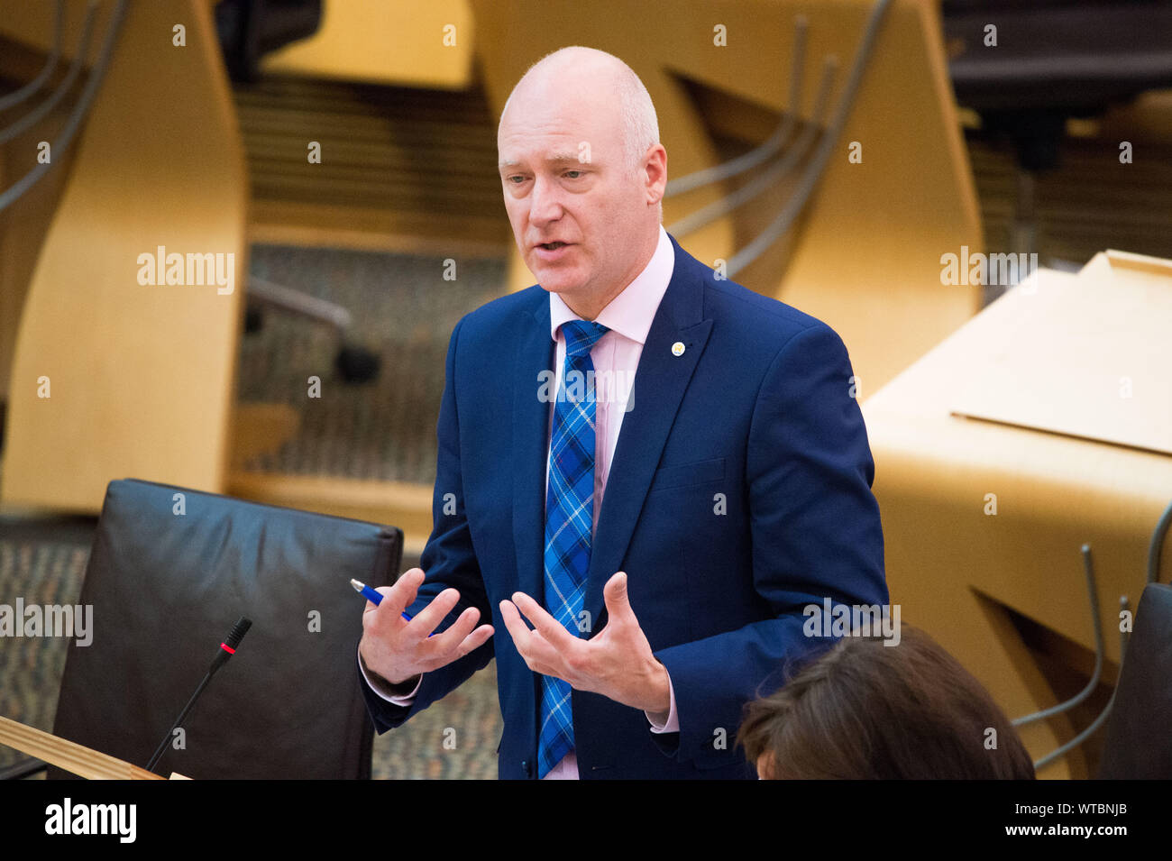 Edinburgh, UK. 5 September 2019. Pictured: Joe Fitzpatrick MSP - Minister for Public Health, Sport & Wellbeing.  Ministerial Statement from Joe Fitzpatrick MSP: 'Tackling Drug Related Deaths'.  Scotland is facing a public health emergency. The latest figures from National Records of Scotland show that 1,187 people lost their lives in 2018 as a result of drug use. Colin Fisher/CDFIMAGES.COM Stock Photo