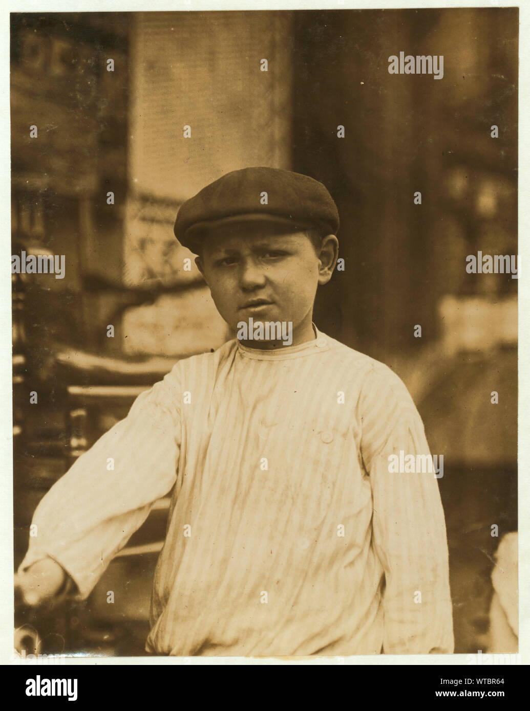 Michael Mero, 2 West 4th St., Bootblack, 12 years of age, working one year of own volition. Don't smoke. Out after 11 P.M. on May 21, Ordinarily works 6 hours per day.  Photographs from the records of the National Child Labor Committee (U.S.) Stock Photo