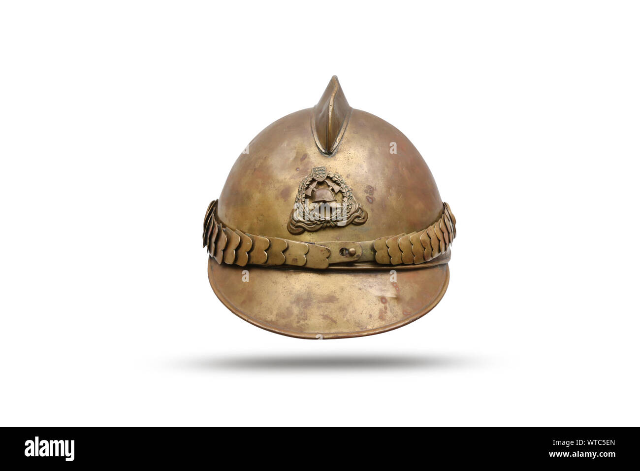 Pre wwII Latvian firefighter brass helmet Stock Photo