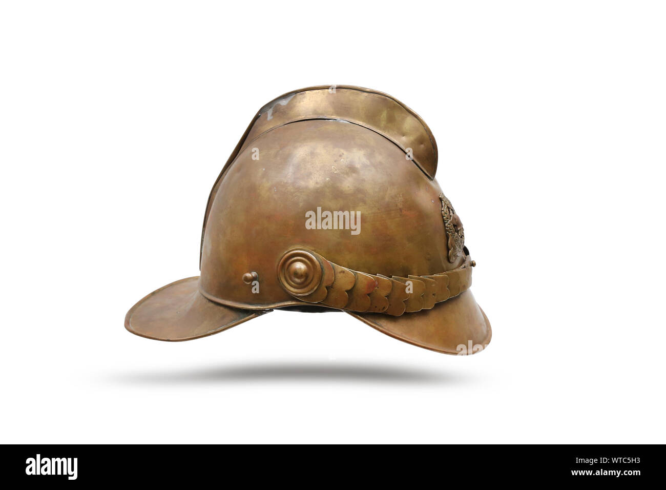 Pre wwII Latvian firefighter brass helmet Stock Photo