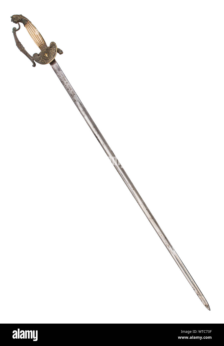 Italian court sword, model 1816 with straight single edged blade with false edge. Stock Photo