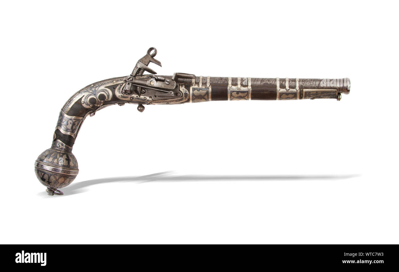 Caucasian flintlock pistol in silver mounts of the 19th century Stock Photo