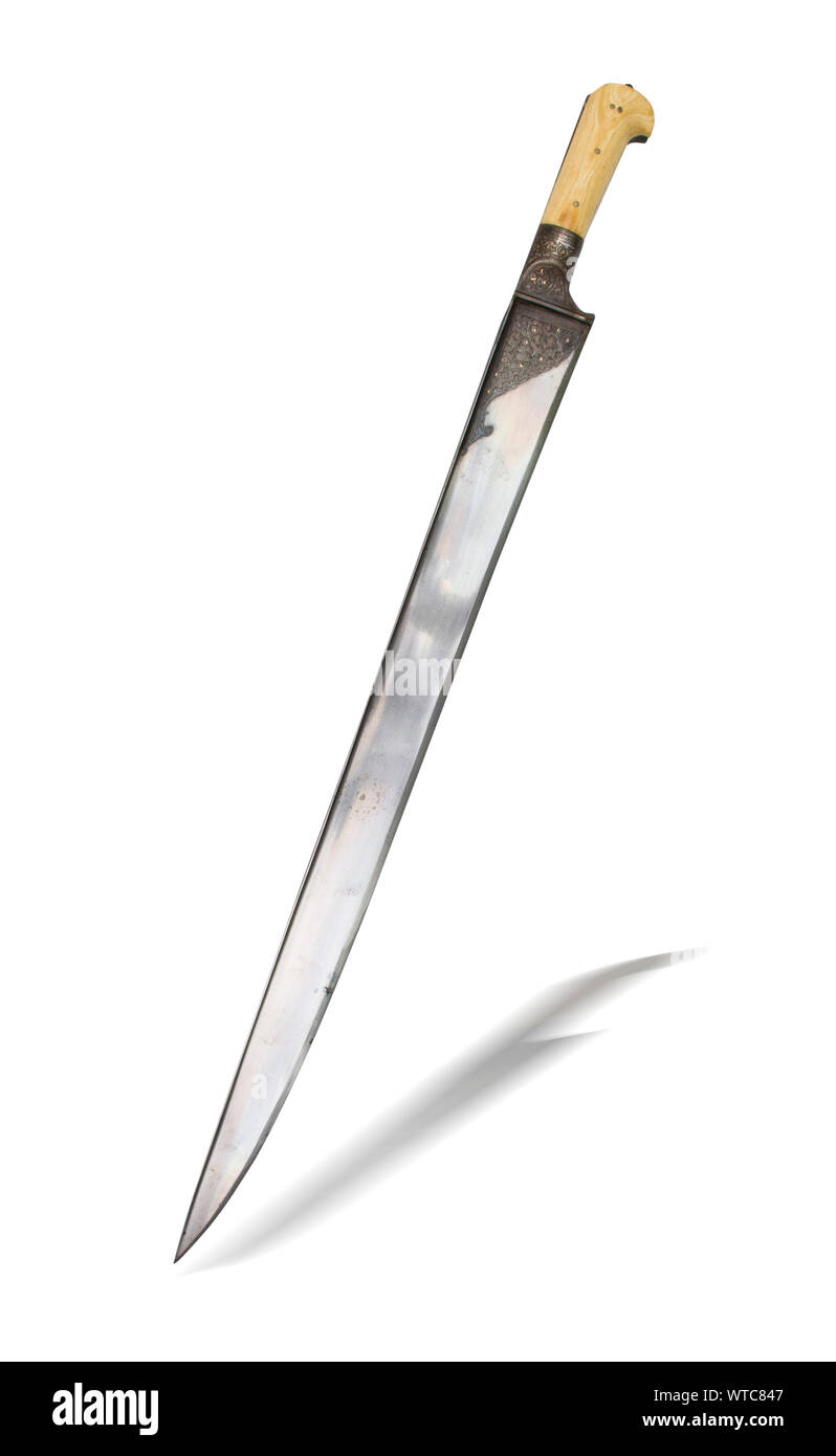 Massive Khyber Central Asian Khyber knife. The sword would originate from the tribes living near the Khyber pass. This pass is a mountain pass connect Stock Photo