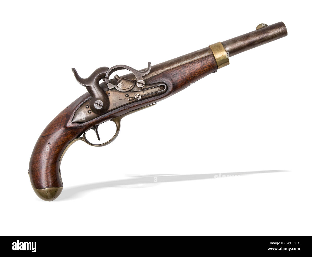 19th century Saxon hussar officer percussion pistol with smooth round bore. Stock Photo