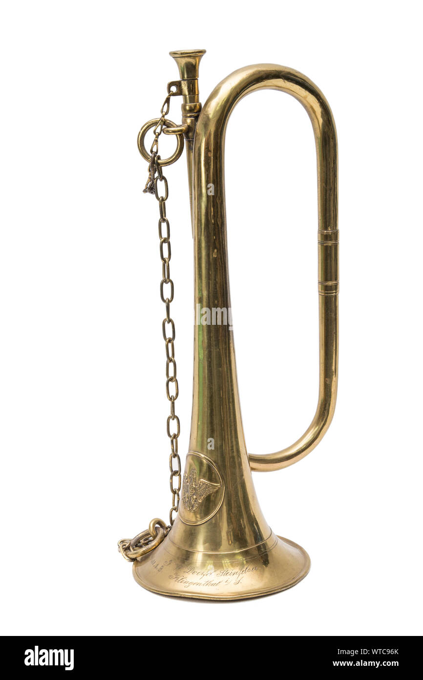 Prussian Guard Regiment brass bugle based on the Prussian cavalry standard signal of 1787. Stock Photo