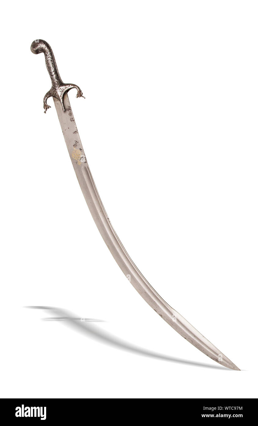 Persian shamshir of the 19th century with damascus blade with yalman Stock Photo