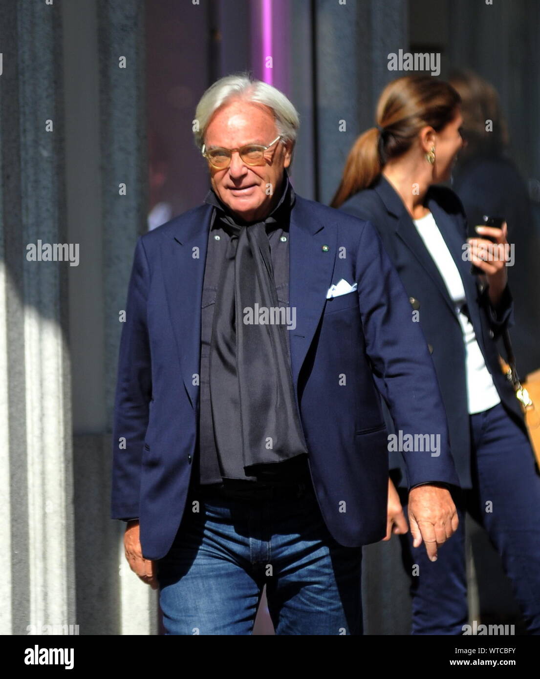 Milan, Diego Della Valle in the center The patron of Tod's, former  President of Fiorentina, DIEGO DELLA VALLE walks through the downtown  streets with friends, then after a stop at the Marchesi