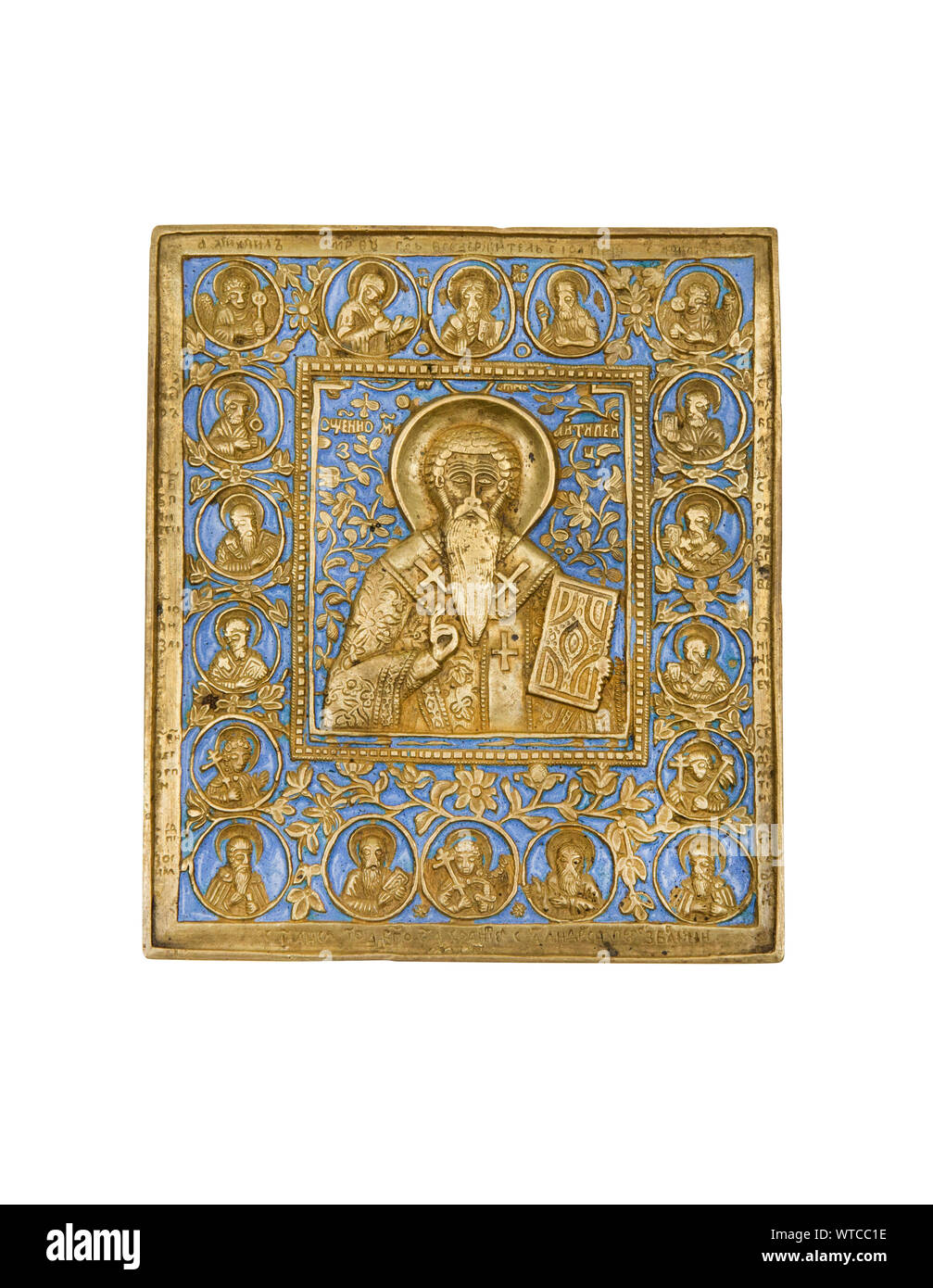 A fine Russian bronze and enamel icon depicting Saint Antipas believed to be the Antipas referred to in the Book of Revelation. Stock Photo