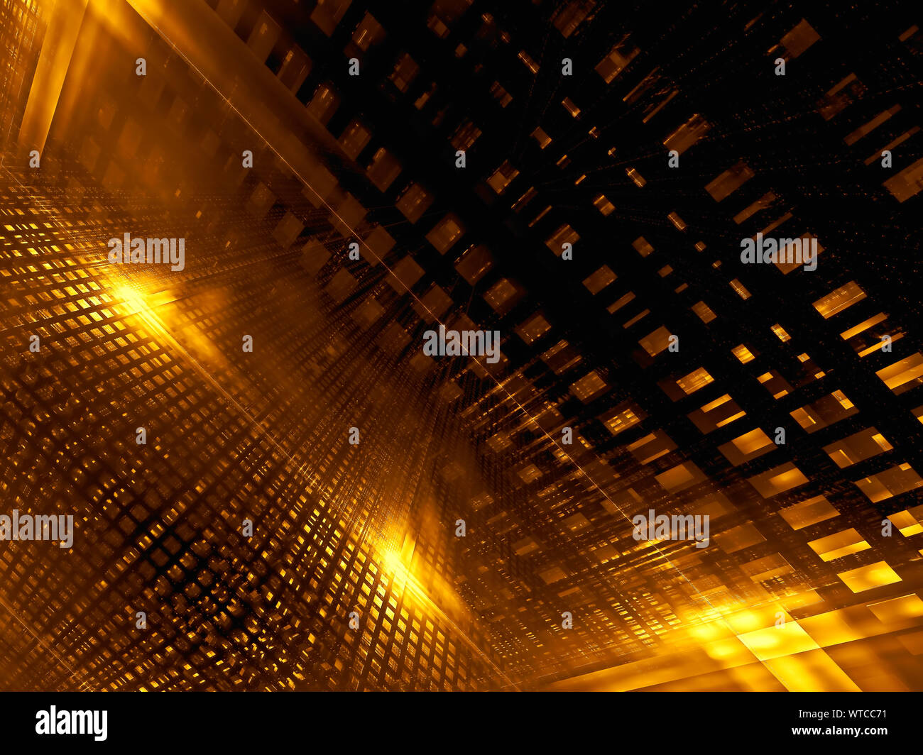 Abstract golden glowing grid - digitally generated image 3d ...