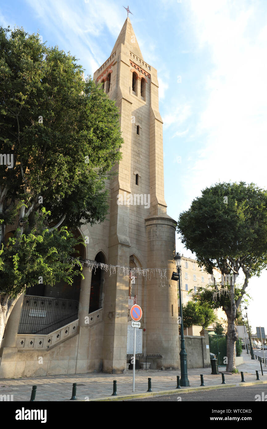 Beautiful church Notre Dame De Lourdes in city of Bastia in North Corsica, France. Stock Photo