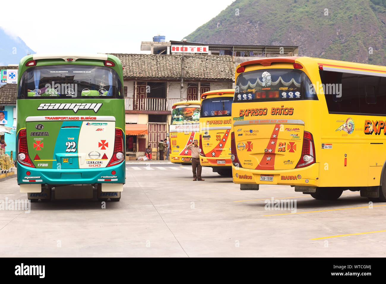 BANOS, ECUADOR FEBRUARY 22, 2014 Buses at the bus terminal on