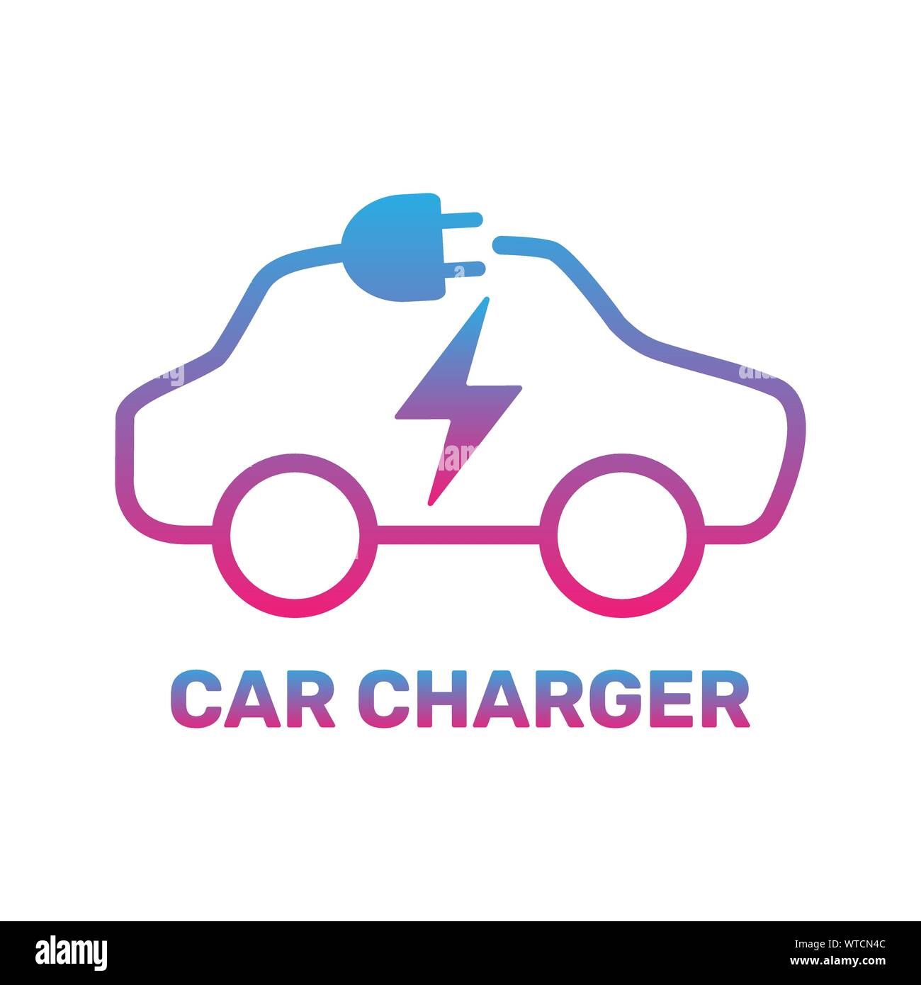 Electric car icon. Electric car charging station. Silhouette electric car in form of cable with plug. Vector Illustration. EPS 10. Stock Vector