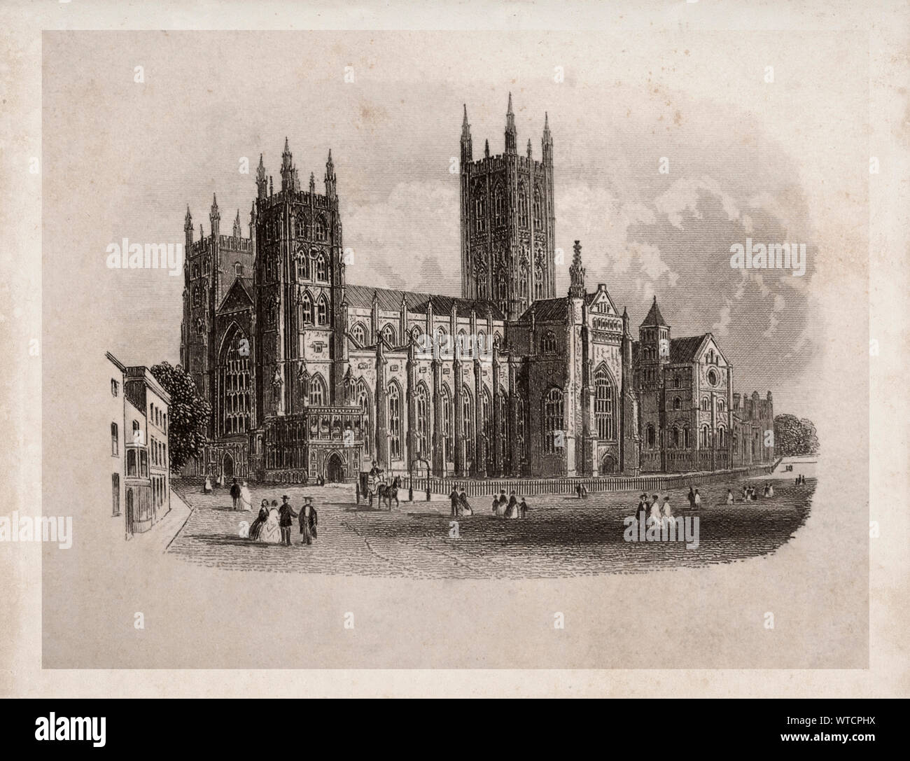 Engraving of Canterbury Cathedral. Great Britain. Canterbury Cathedral in Canterbury, Kent, is one of the oldest and most famous Christian structures Stock Photo